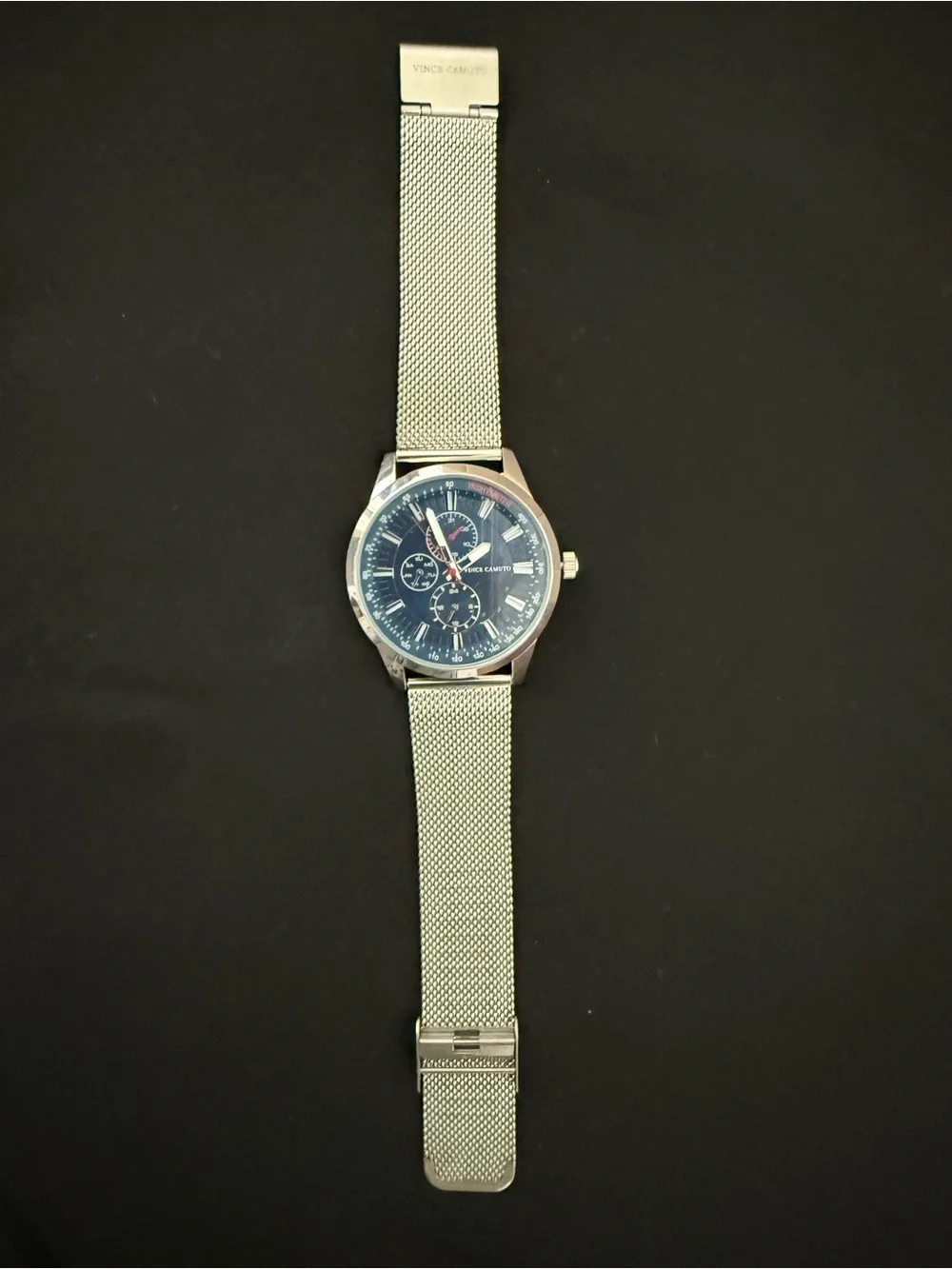 Vince Camuto Men's Blue Dial Silver Mesh Bracelet Chronograph Watch W/O Box